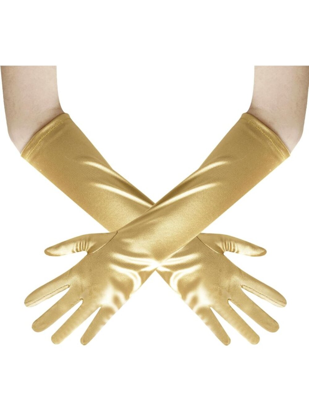 Women's Gold Long Opera Party 20s Stretchy Elbow Length Classic Satin Gloves
